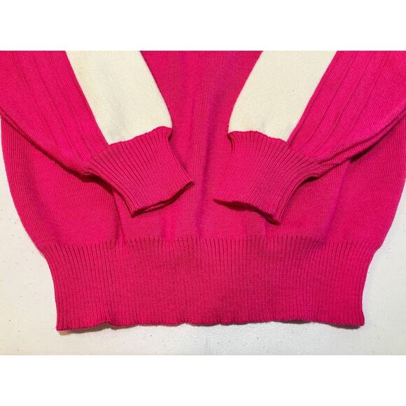 VTG 80's 1/4 Zip Herman's Ski Bunny Colorblock Wool Sweater Pink Womens Size M - Picture 6 of 9
